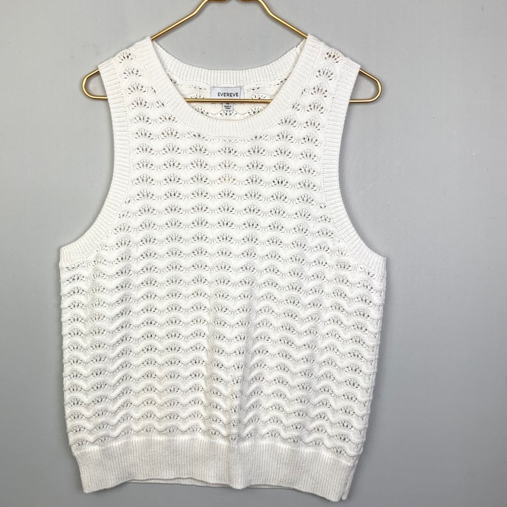 NWT Evereve Sz XL White Kendall Tank Pointelle Open Knit Sleeveless Sweater